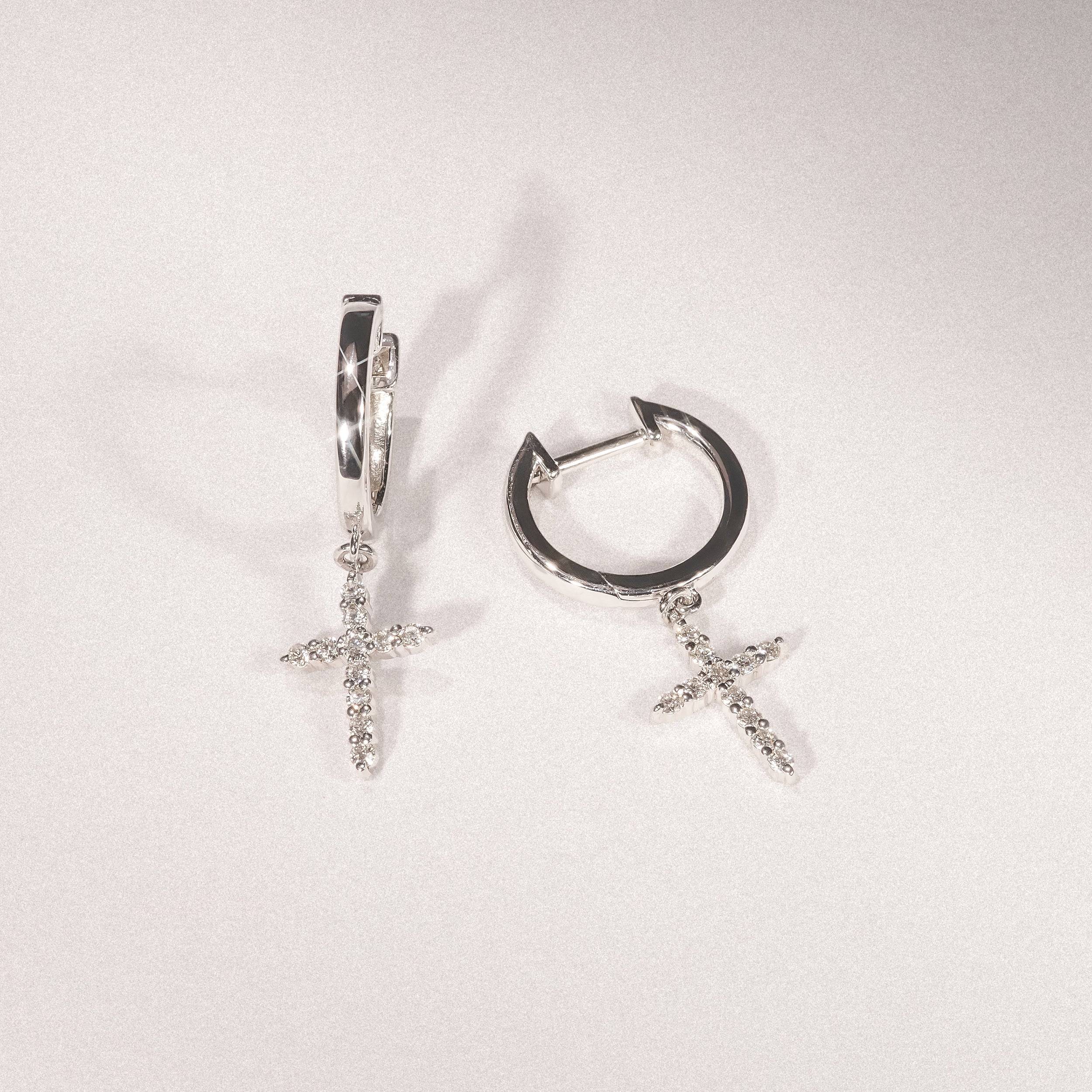 Stellato Cross Hoop 0.24ct H/SI Round Cut Lab Diamond Earrings in Silver